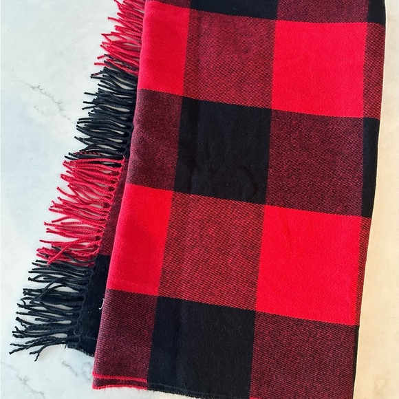 J. Crew Vibrant Red and Black Checkered Throw Blanket - Picture 2 of 3